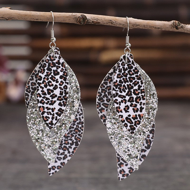 PU Leather Leopard Leaf Earrings